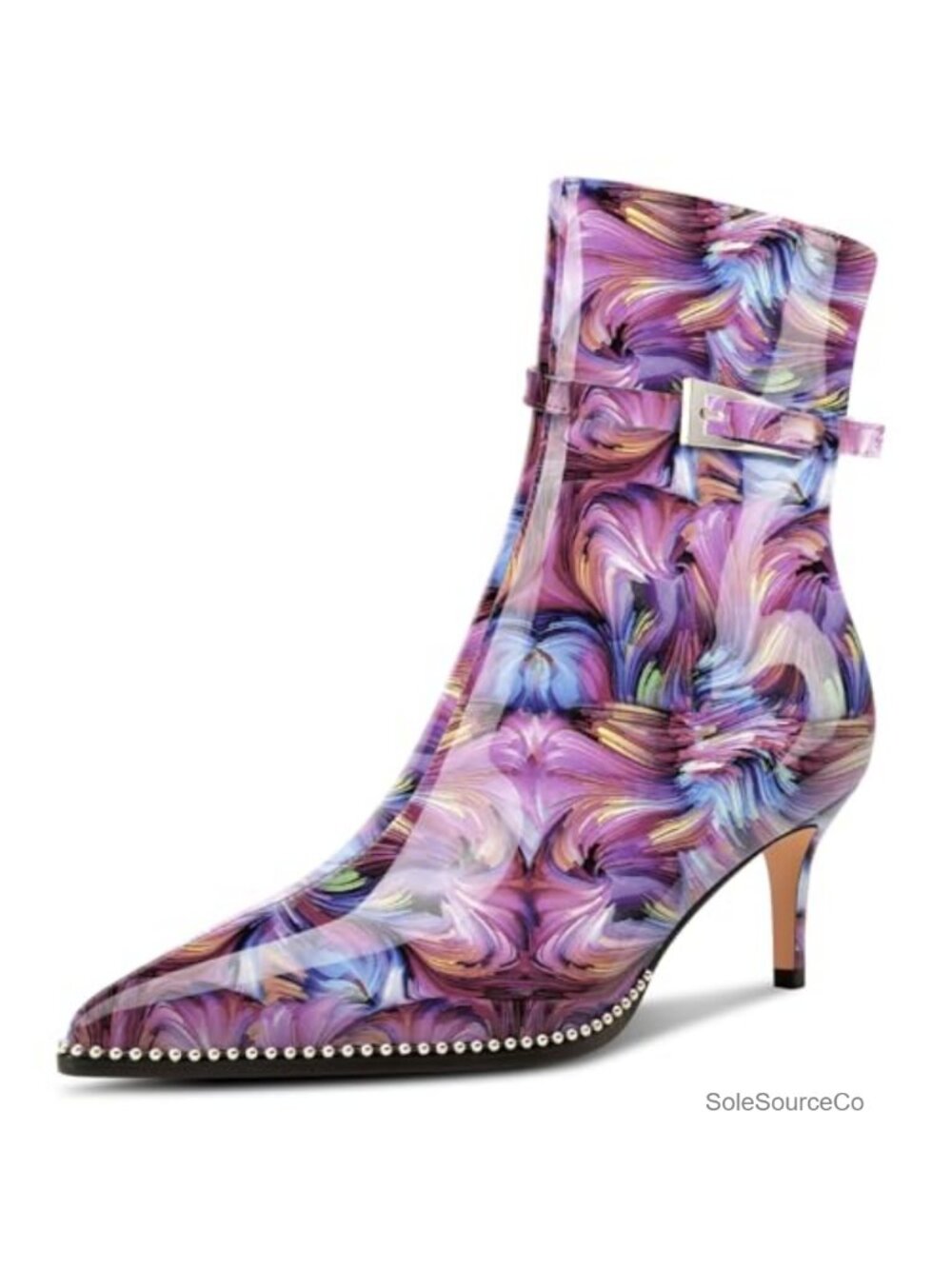 Kitten Heel Beaded Pointed Toe Ankle Boots Side Zip Buckle Women Office